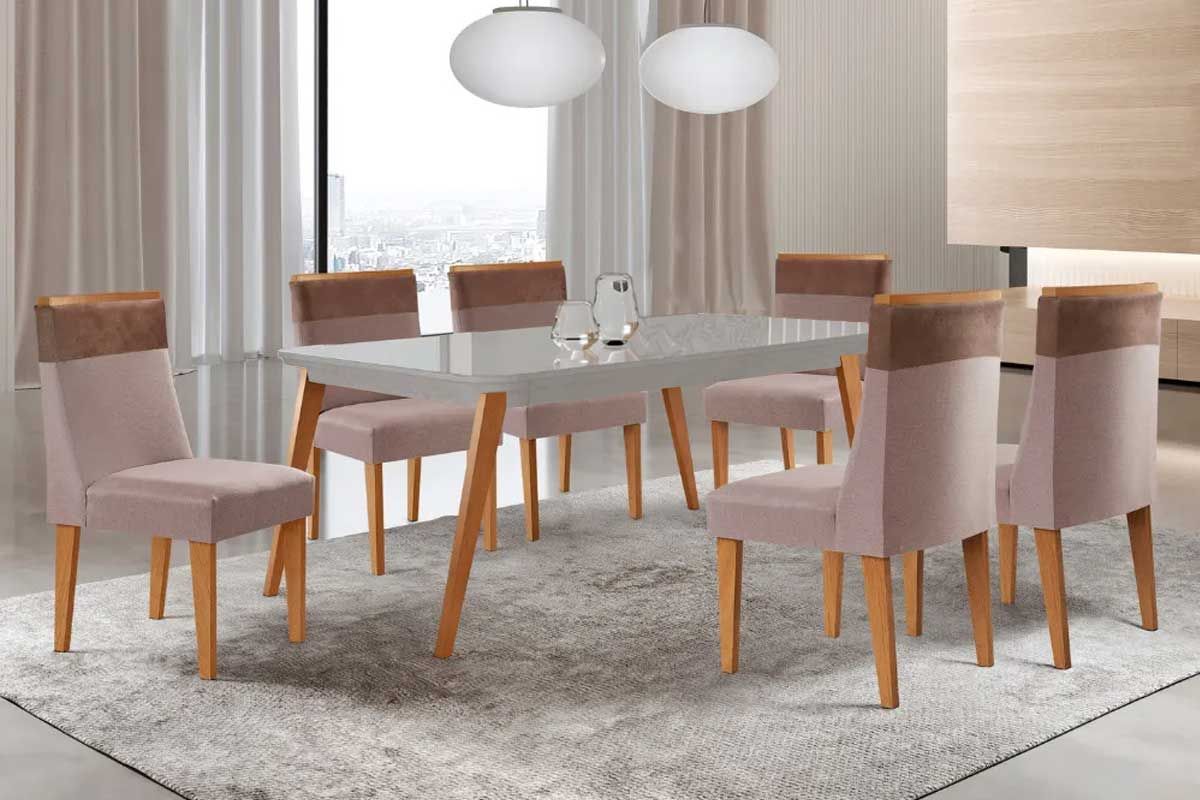 Sala Jantar Mesa Havana Curvo 180cm + 6 Cadeiras Jaspe - Rufato