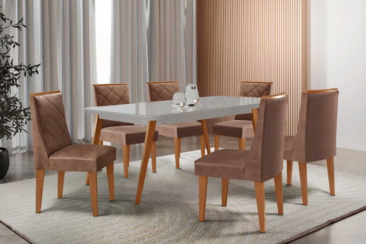 Sala Jantar Mesa Havana Curvo 180cm + 6 Cadeiras Pietá - Rufato