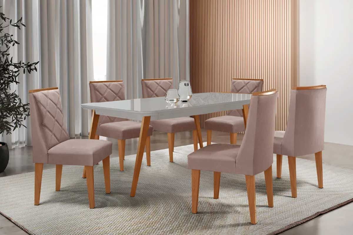 Sala Jantar Mesa Havana Curvo 180cm + 6 Cadeiras Pietá - Rufato