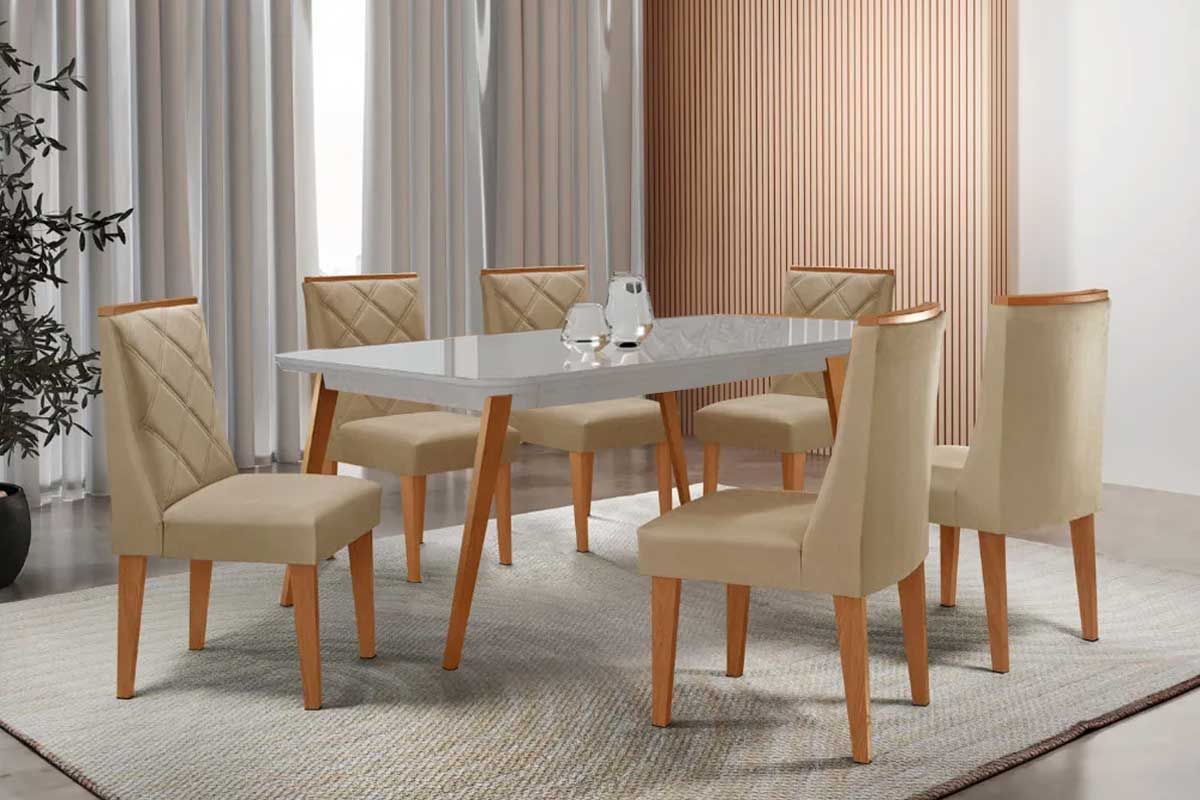 Sala Jantar Mesa Havana Curvo 180cm + 6 Cadeiras Pietá - Rufato