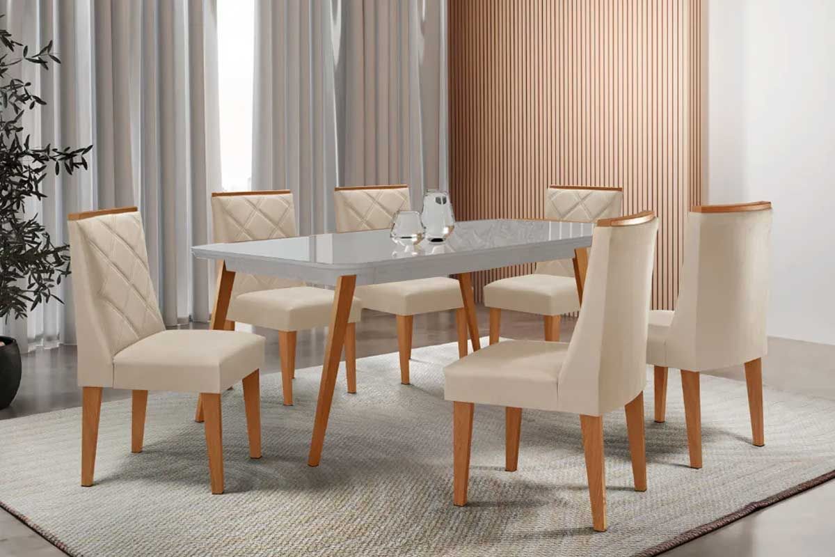 Sala Jantar Mesa Havana Curvo 180cm + 6 Cadeiras Pietá - Rufato