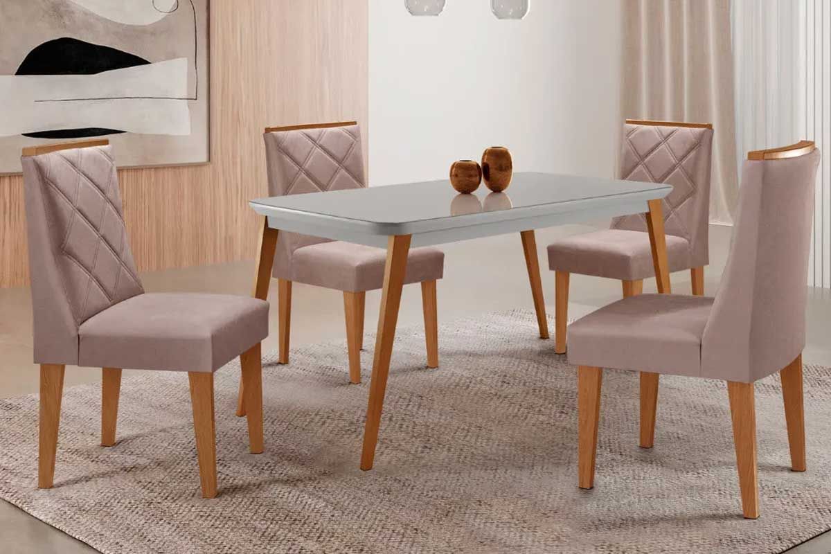 Sala Jantar Mesa Havana Curvo 120cm + 4 Cadeiras Pietá - Rufato