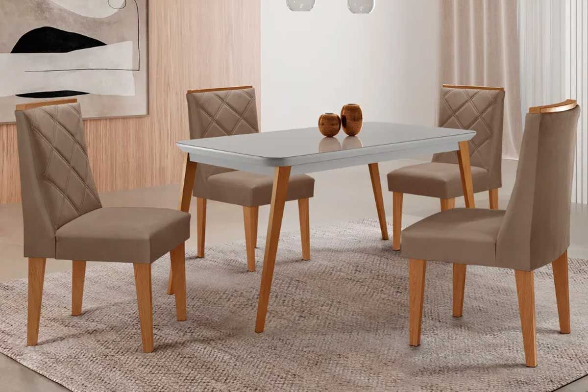 Sala Jantar Mesa Havana Curvo 120cm + 4 Cadeiras Pietá - Rufato