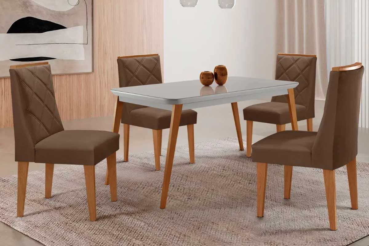 Sala Jantar Mesa Havana Curvo 120cm + 4 Cadeiras Pietá - Rufato