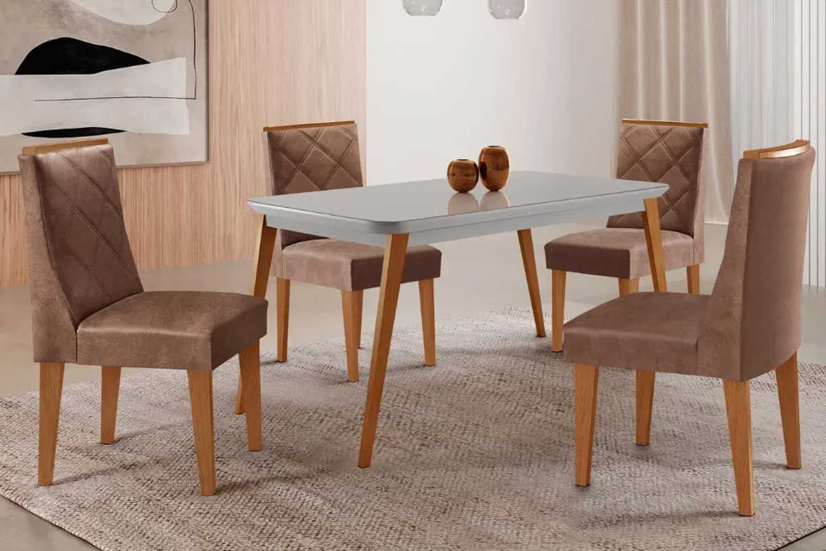 Sala Jantar Mesa Havana Curvo 120cm + 4 Cadeiras Pietá - Rufato
