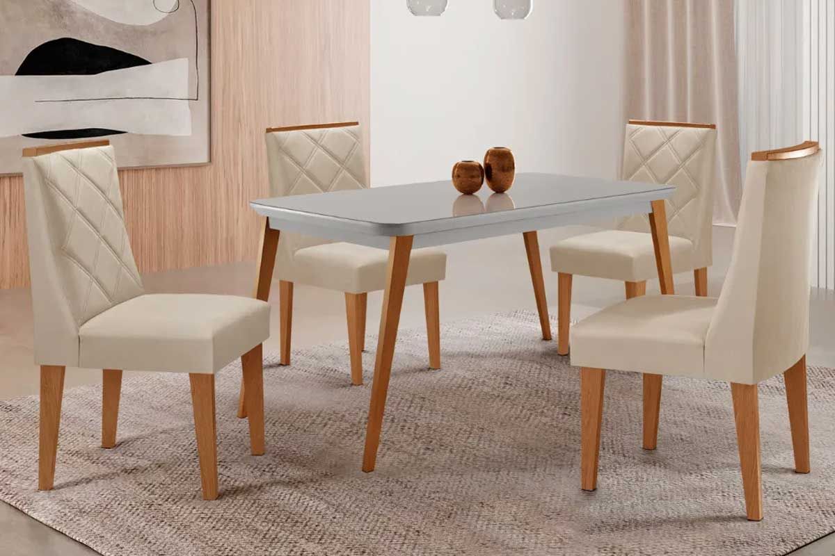 Sala Jantar Mesa Havana Curvo 120cm + 4 Cadeiras Pietá - Rufato