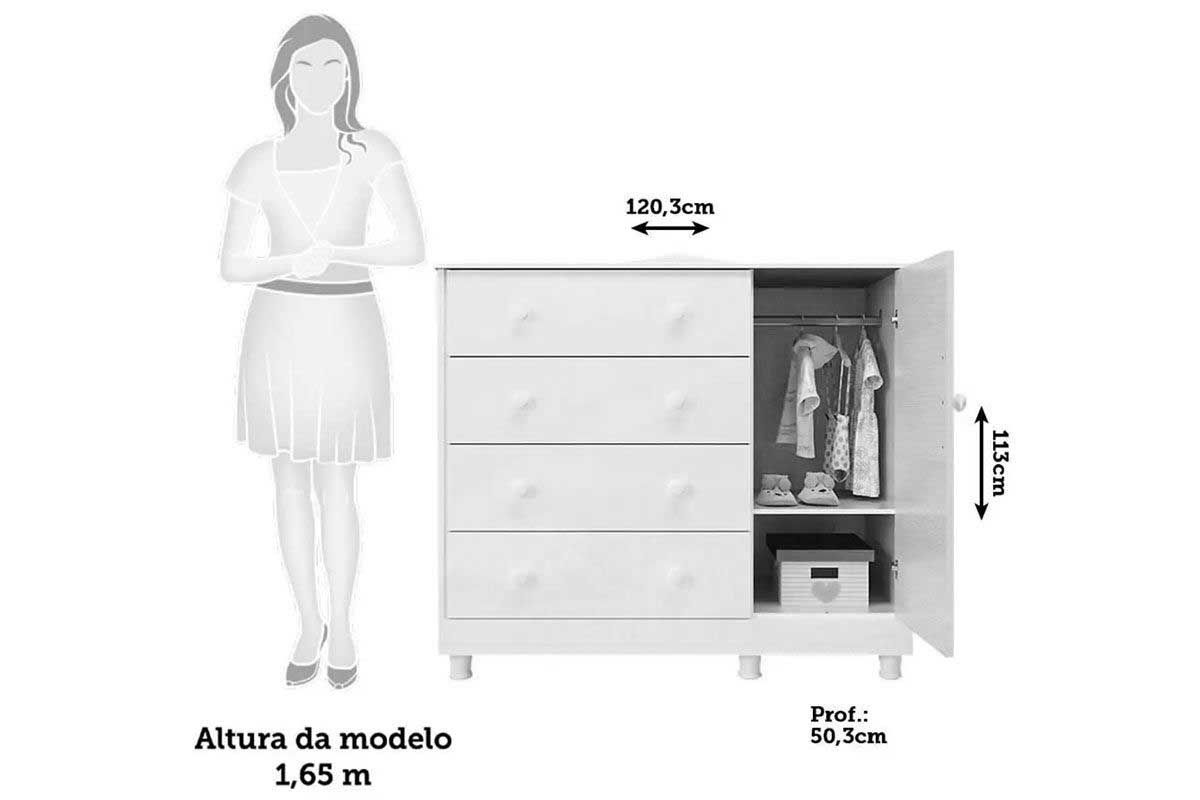 Quarto Infantil Completo Elô 4 Peças (1GuardaRoupa+1Berço+1Cômoda+1Complemento) QI116 Peroba