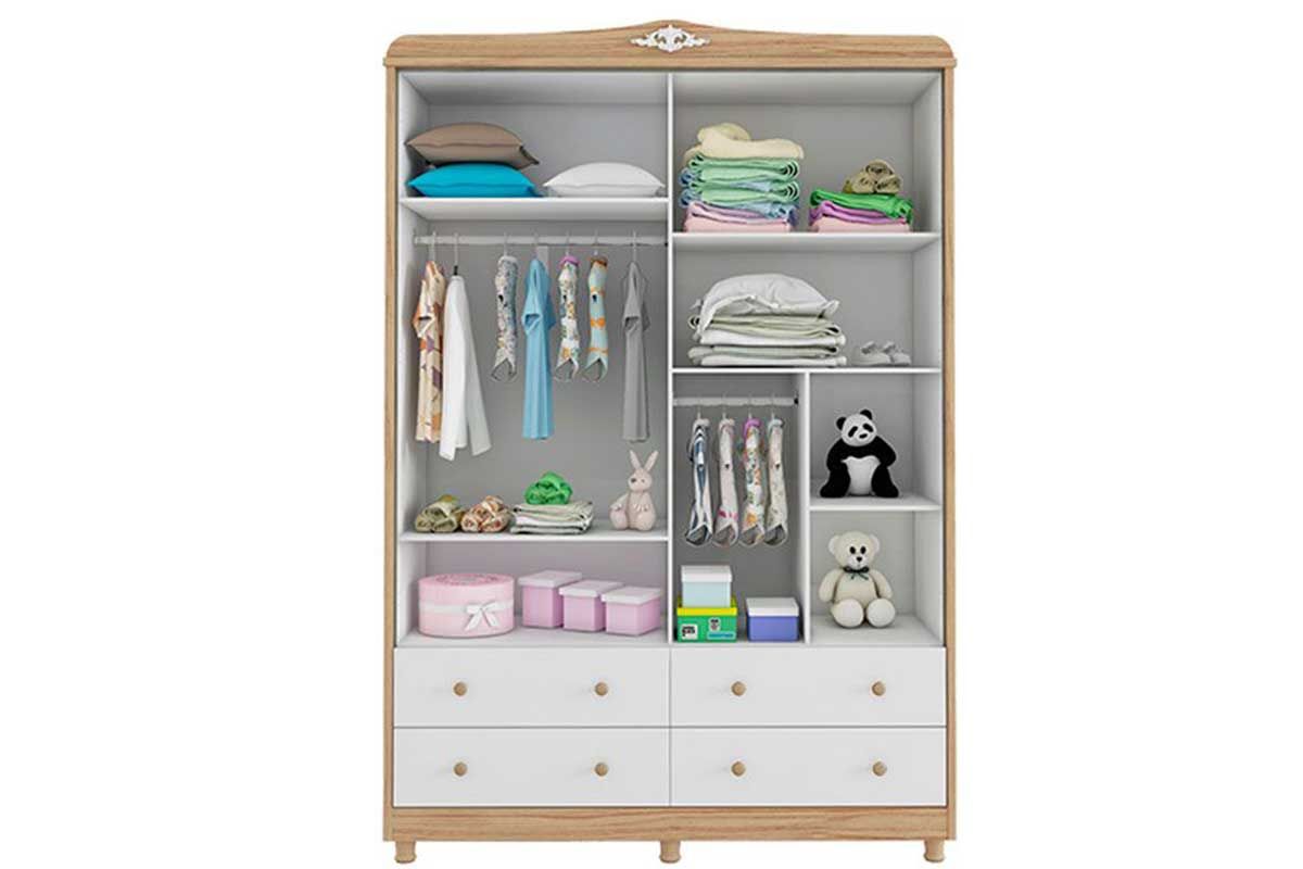 Quarto Infantil Completo Elô 4 Peças (1GuardaRoupa+1Berço+1Cômoda+1Complemento) QI116 Peroba