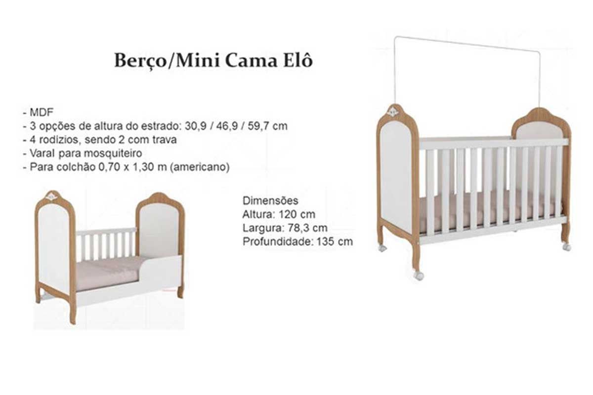 Quarto Infantil Completo Elô 4 Peças (1GuardaRoupa+1Berço+1Cômoda+1Complemento) QI116 Peroba
