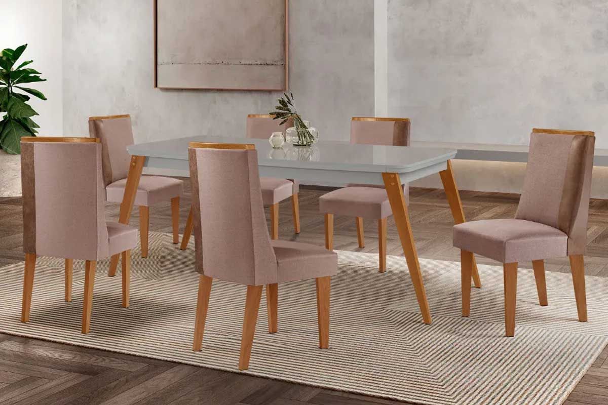 Sala Jantar Mesa Havana Curvo 180cm + 6 Cadeiras Tilia - Rufato