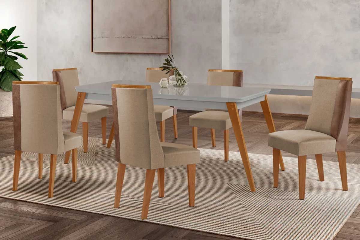 Sala Jantar Mesa Havana Curvo 180cm + 6 Cadeiras Tilia - Rufato
