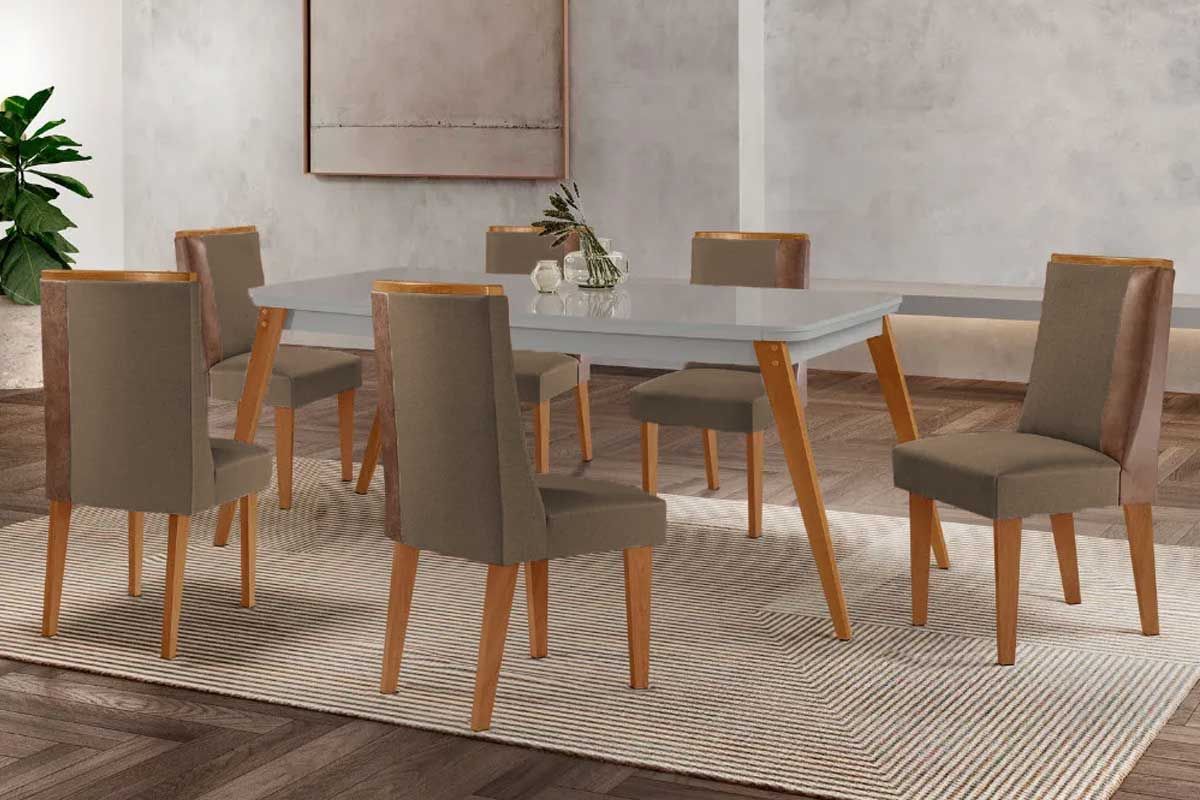 Sala Jantar Mesa Havana Curvo 180cm + 6 Cadeiras Tilia - Rufato