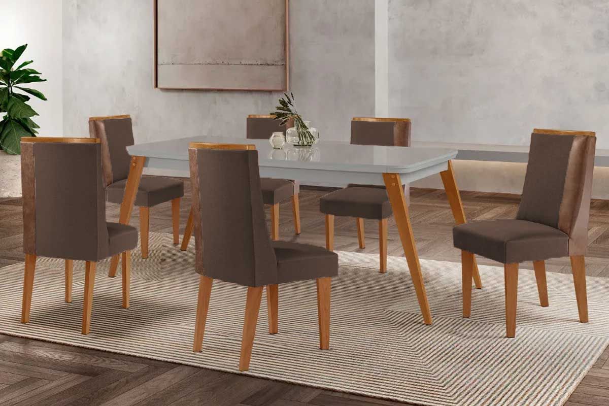Sala Jantar Mesa Havana Curvo 180cm + 6 Cadeiras Tilia - Rufato