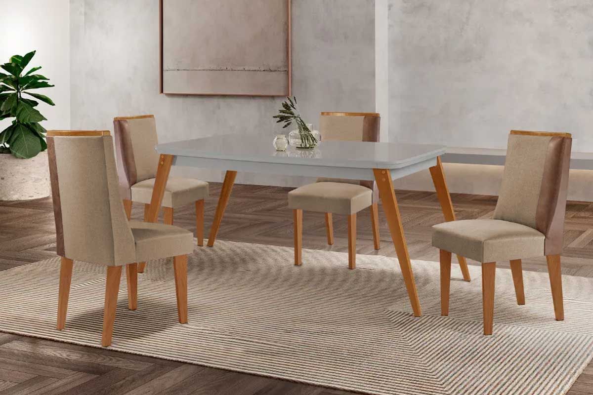 Sala Jantar Mesa Havana Curvo 120cm + 4 Cadeiras Tilia - Rufato