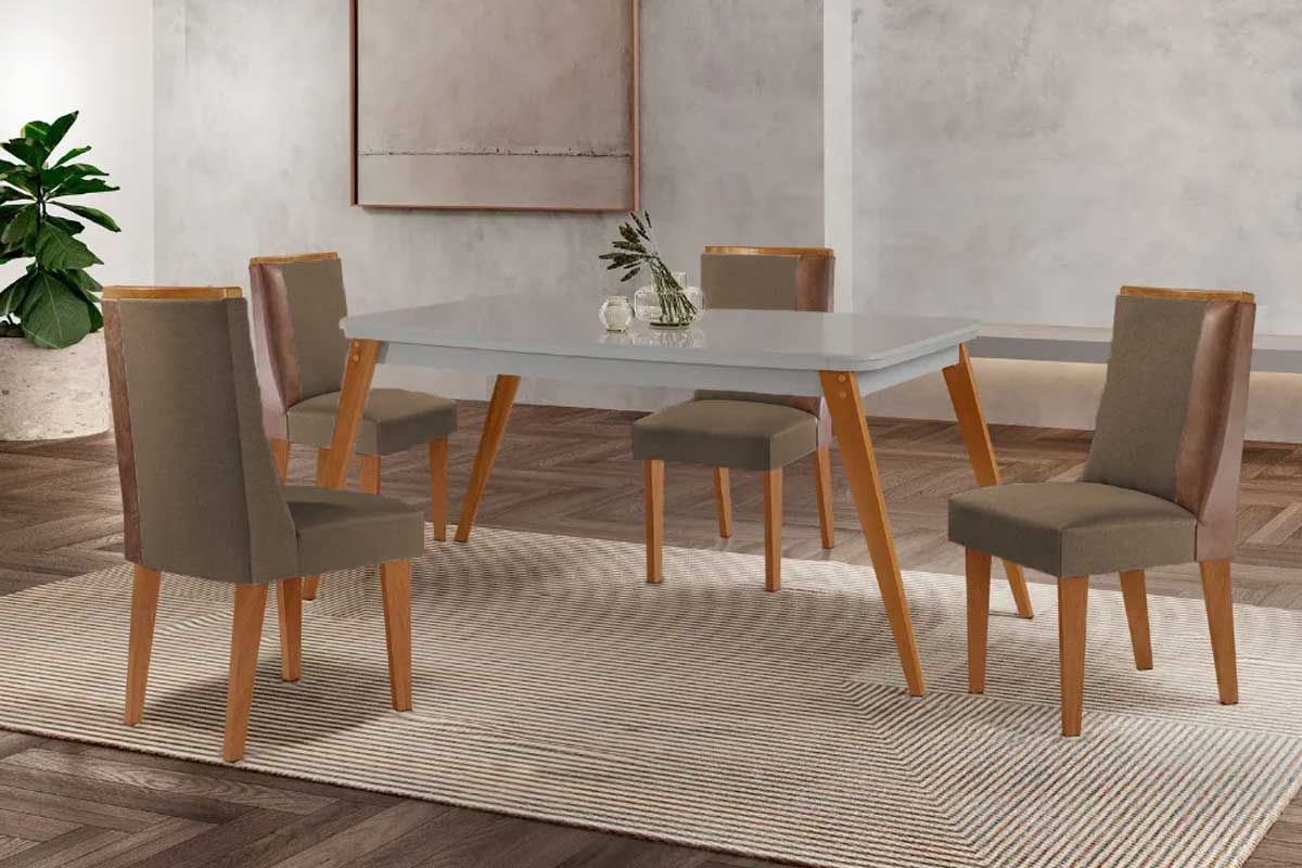 Sala Jantar Mesa Havana Curvo 120cm + 4 Cadeiras Tilia - Rufato