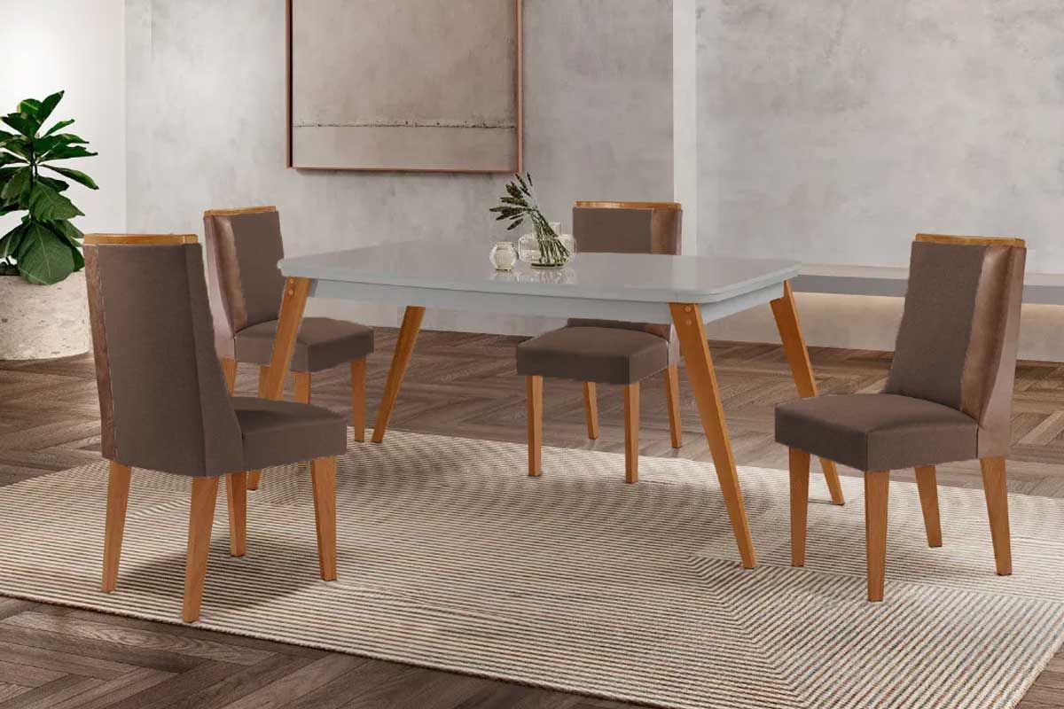 Sala Jantar Mesa Havana Curvo 120cm + 4 Cadeiras Tilia - Rufato