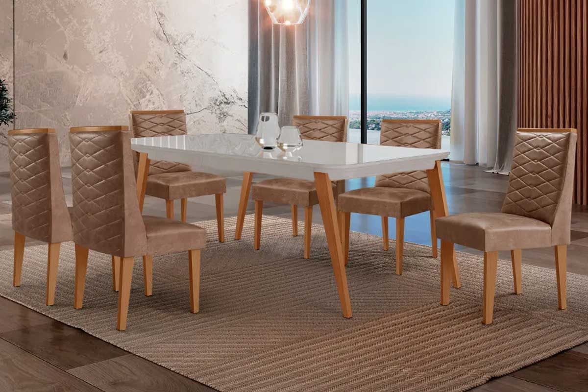 Sala Jantar Mesa Havana Curvo 180cm + 6 Cadeiras Dafne - Rufato