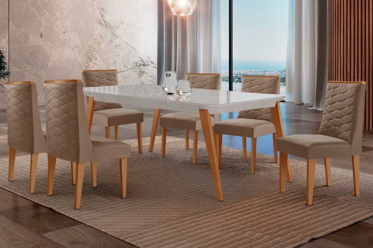 Sala Jantar Mesa Havana Curvo 180cm + 6 Cadeiras Dafne - Rufato
