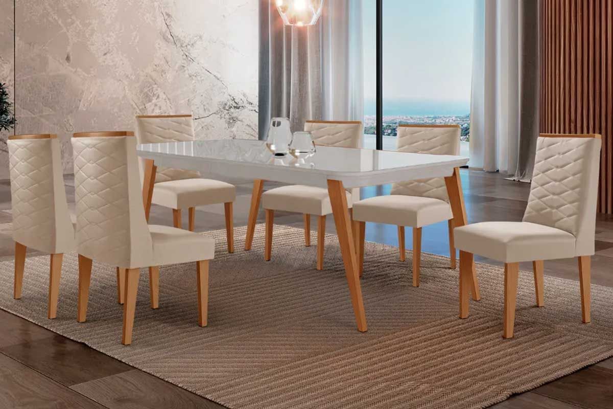 Sala Jantar Mesa Havana Curvo 180cm + 6 Cadeiras Dafne - Rufato