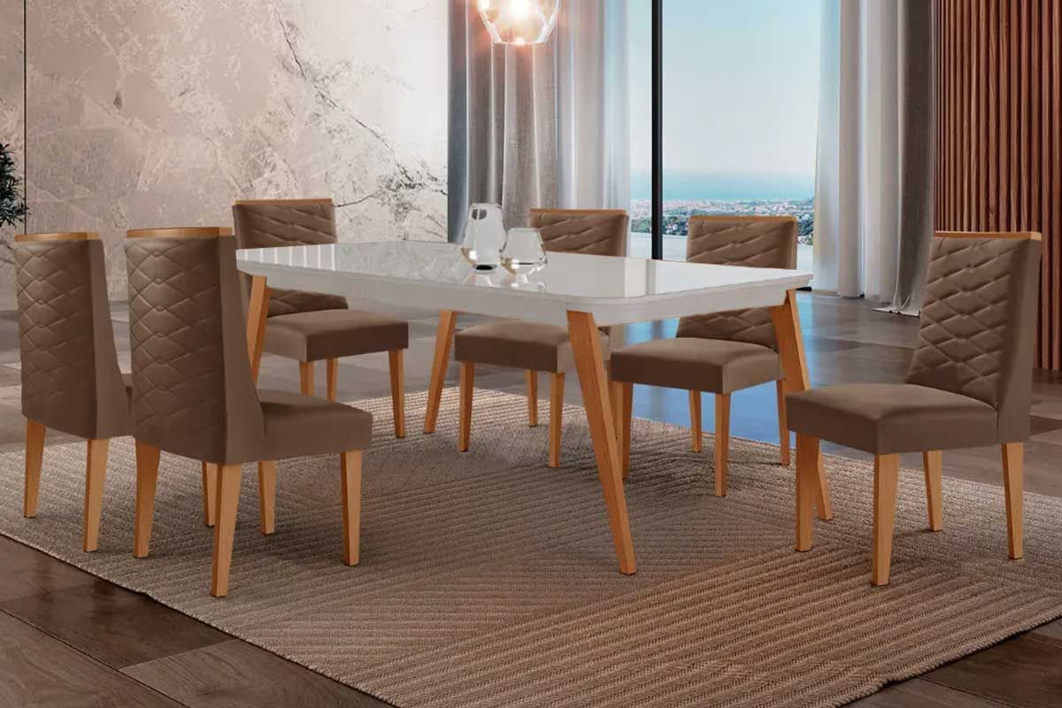 Sala Jantar Mesa Havana Curvo 180cm + 6 Cadeiras Dafne - Rufato