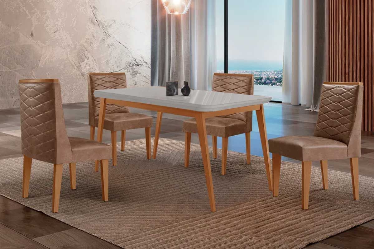 Sala Jantar Mesa Havana Curvo 120cm + 4 Cadeiras Dafne - Rufato