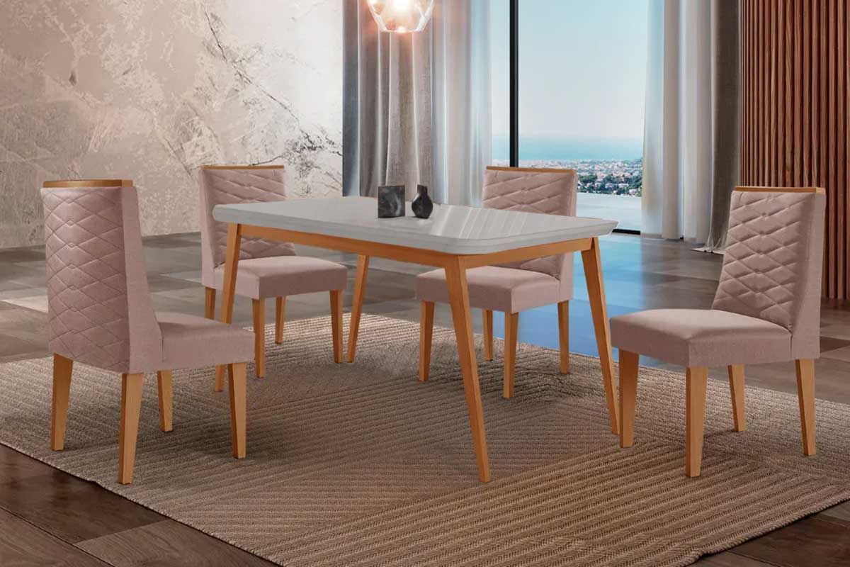 Sala Jantar Mesa Havana Curvo 120cm + 4 Cadeiras Dafne - Rufato