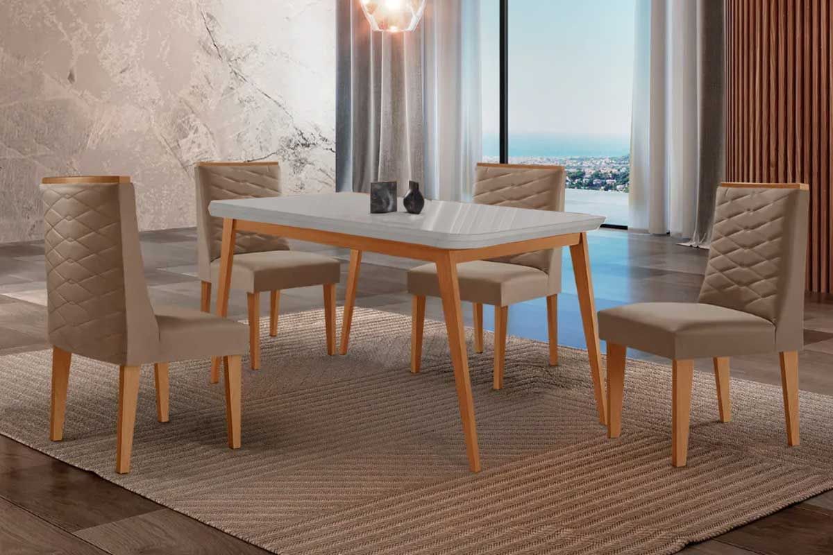 Sala Jantar Mesa Havana Curvo 120cm + 4 Cadeiras Dafne - Rufato