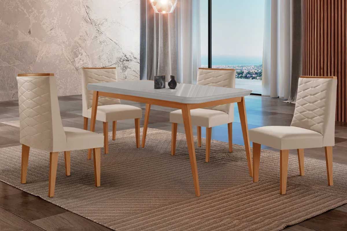 Sala Jantar Mesa Havana Curvo 120cm + 4 Cadeiras Dafne - Rufato