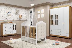 Quarto Infantil Completo Elô 4 Peças (1GuardaRoupa+1Berço+1Cômoda+1Complemento) QI117 Peroba