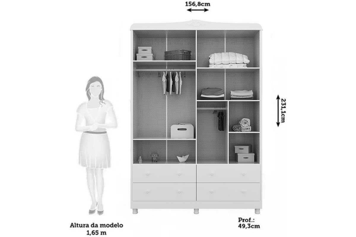 Quarto Infantil Completo Elô 4 Peças (1GuardaRoupa+1Berço+1Cômoda+1Complemento) QI117 Peroba