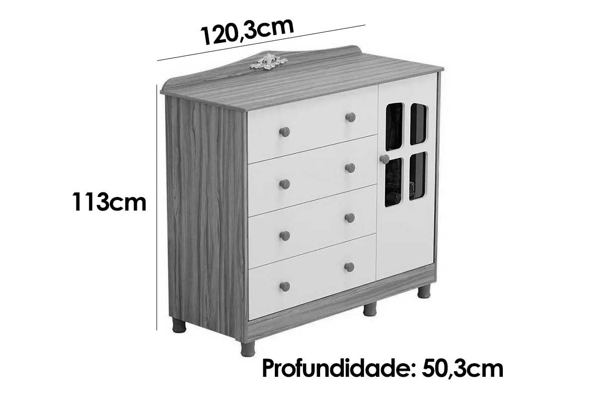 Quarto Infantil Completo Elô 4 Peças (1GuardaRoupa+1Berço+1Cômoda+1Complemento) QI117 Peroba