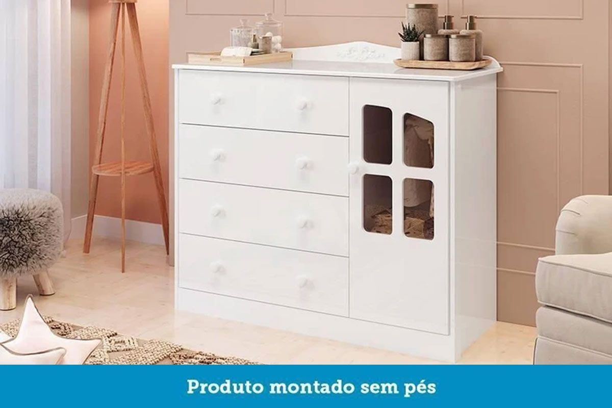 Quarto Infantil Completo Elô 4 Peças (1GuardaRoupa+1Berço+1Cômoda+1Complemento) QI117 Peroba