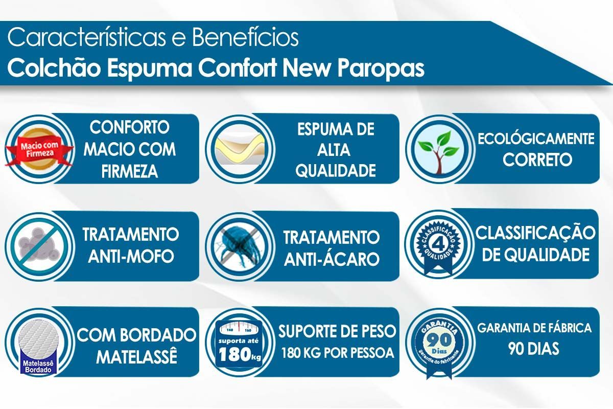 Cama Box Baú CRC +Colchão Ortopédico Confort Paropas