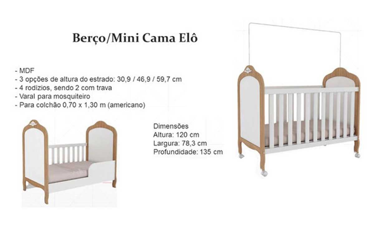 Quarto Infantil Completo Elô 3 Peças (1GuardaRoupa+1Berço+1Cômoda) QI119 Peroba