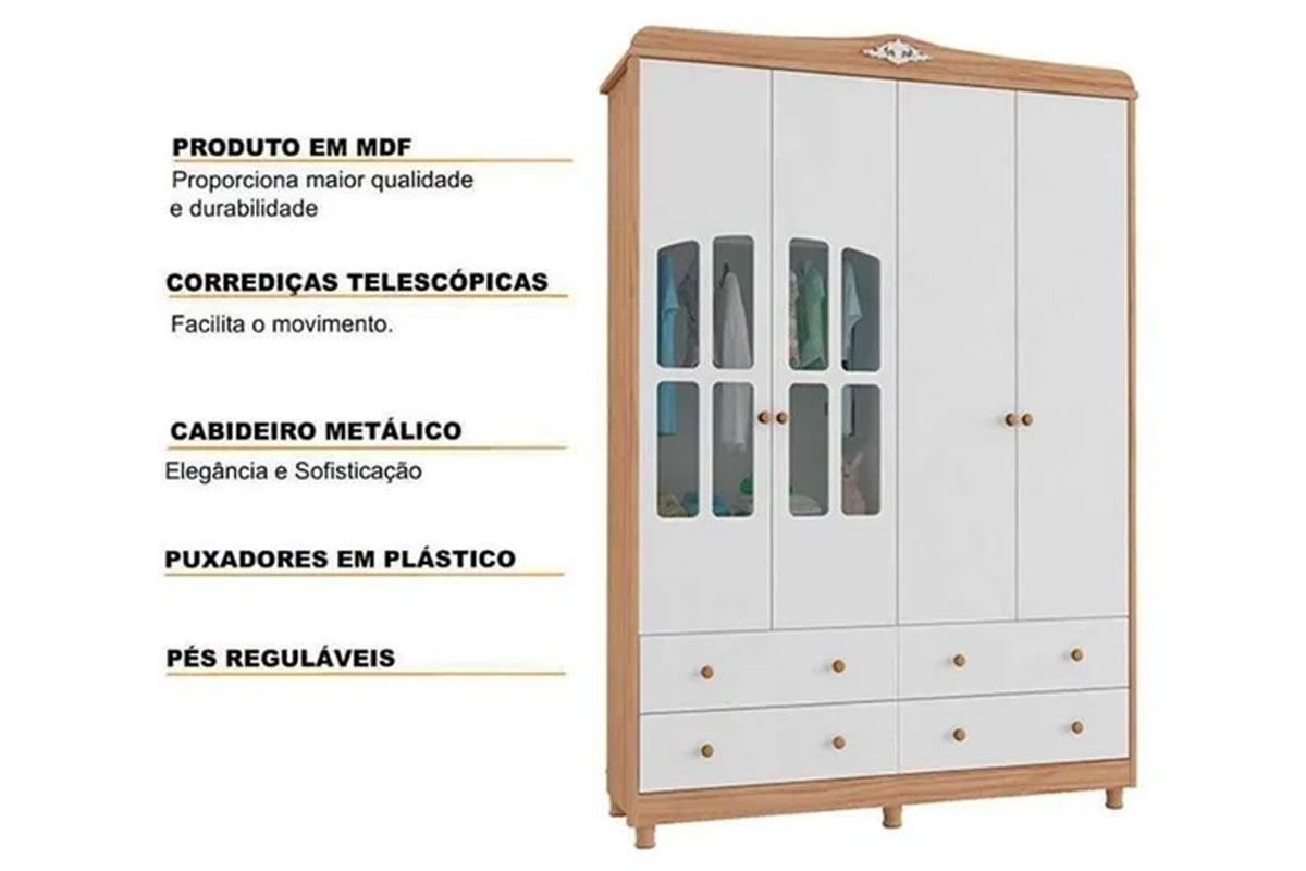 Quarto Infantil Completo Elô 3 Peças (1GuardaRoupa+1Berço+1Cômoda) QI119 Peroba