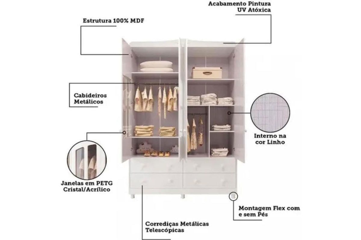 Quarto Infantil Completo Elô 3 Peças (1GuardaRoupa+1Berço+1Cômoda) QI119 Peroba