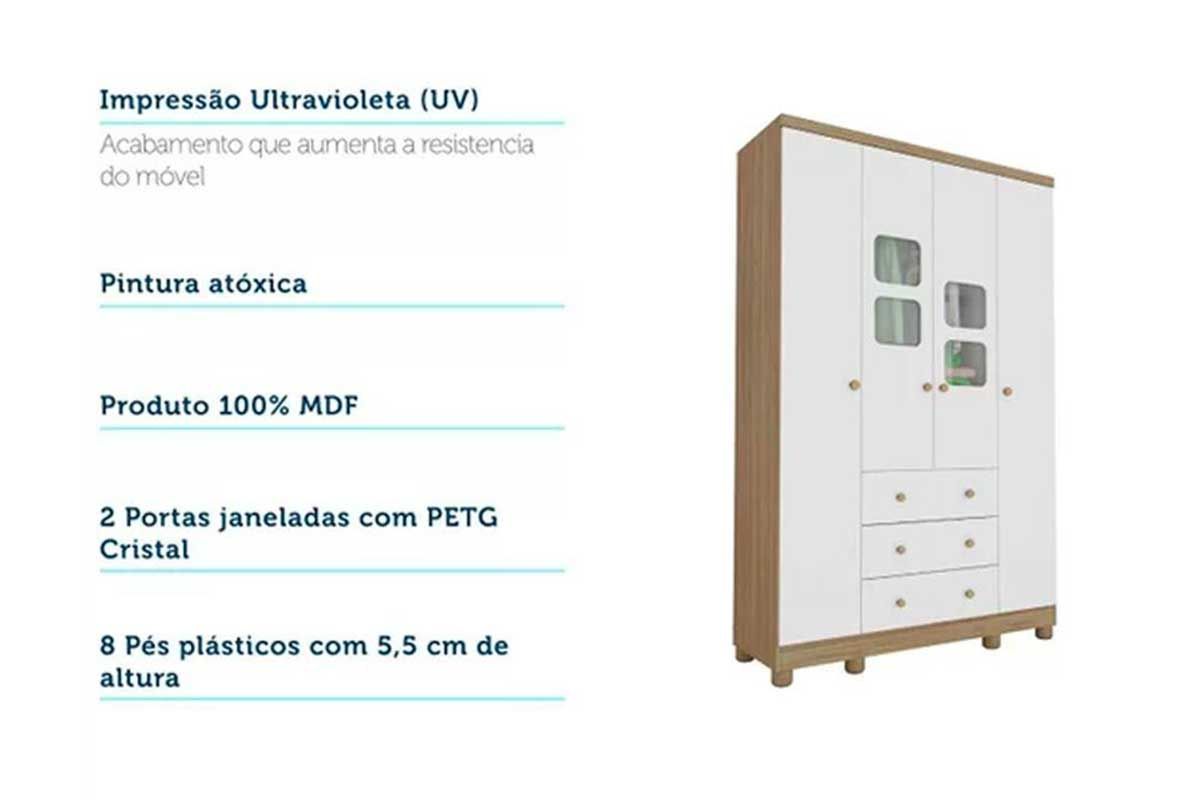 Quarto Infantil Completo 3 Peças (1GuardaRoupa+1Berço+1Cômoda) QI120 Peroba