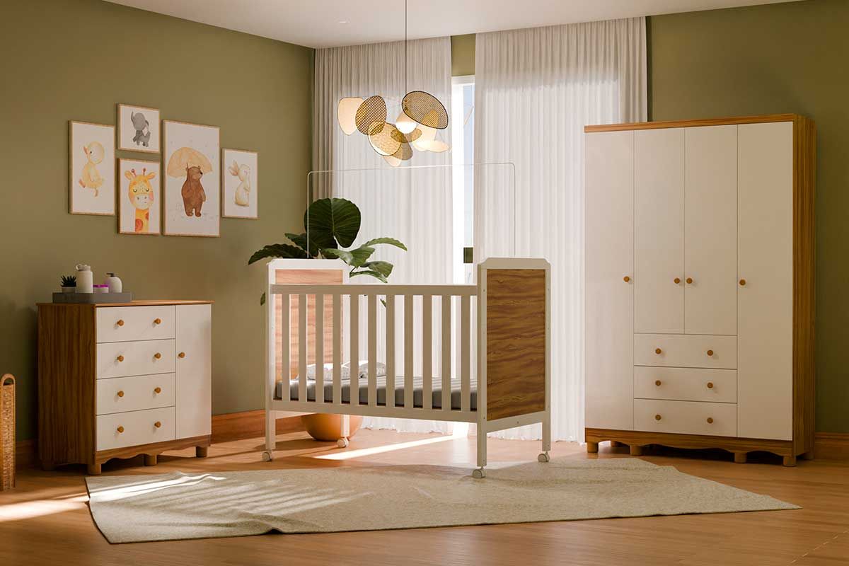 Quarto Infantil Completo 3 Peças (1GuardaRoupa+1Berço+1Cômoda) QI121 Peroba