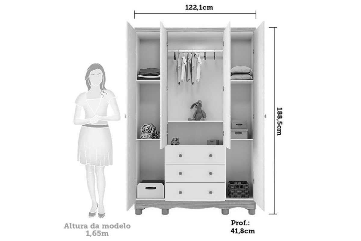 Quarto Infantil Completo 3 Peças (1GuardaRoupa+1Berço+1Cômoda) QI121 Peroba