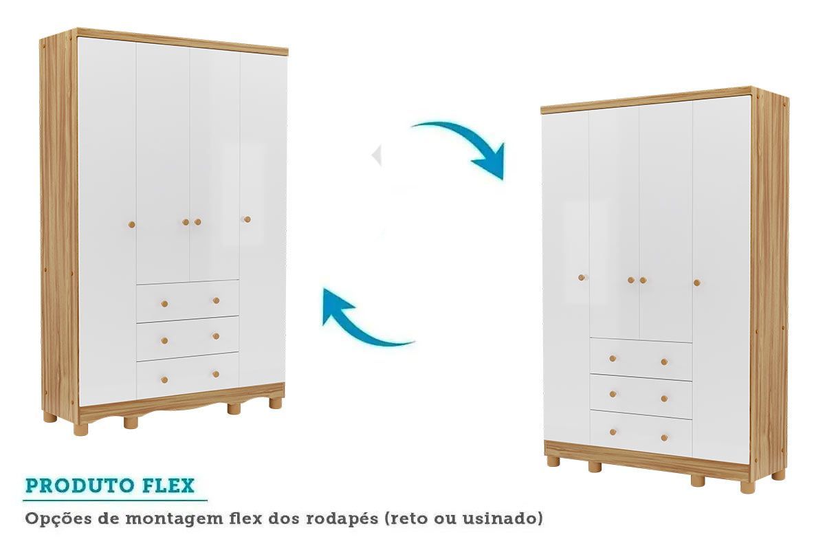Quarto Infantil Completo 3 Peças (1GuardaRoupa+1Berço+1Cômoda) QI121 Peroba