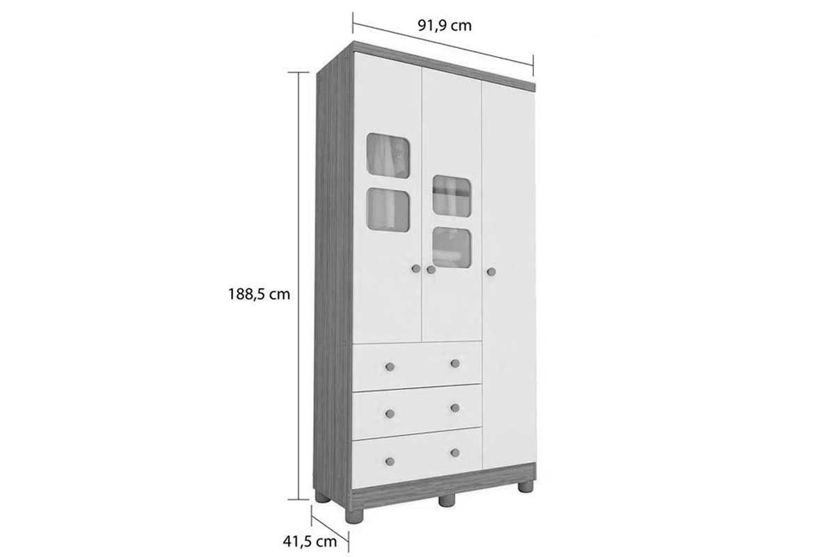Quarto Infantil Completo 3 Peças (1GuardaRoupa+1Berço+1Cômoda) QI122 Peroba
