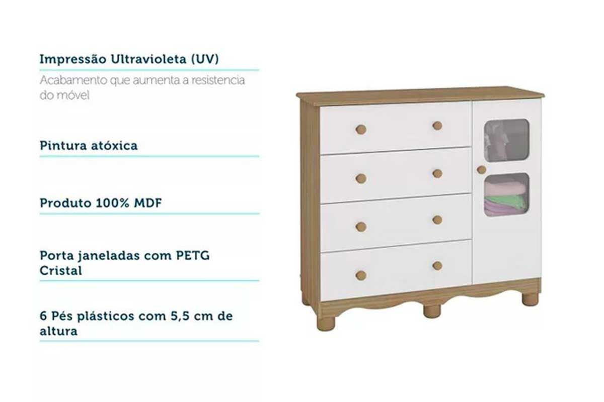Quarto Infantil Completo 3 Peças (1GuardaRoupa+1Berço+1Cômoda) QI122 Peroba