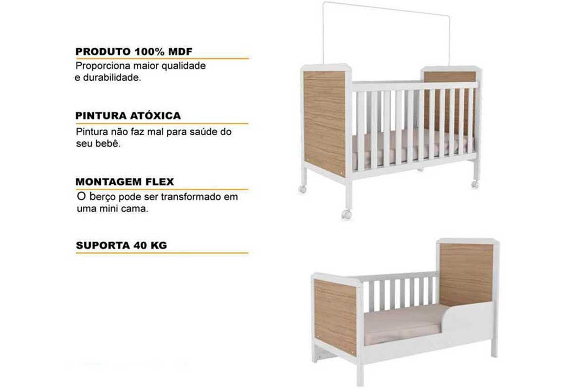 Quarto Infantil Completo 3 Peças (1GuardaRoupa+1Berço+1Cômoda) QI122 Peroba