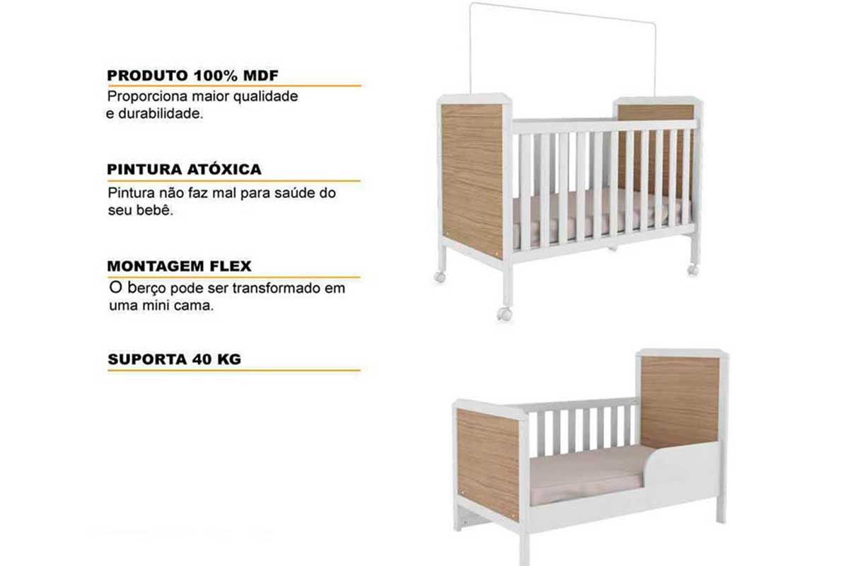 Quarto Infantil Completo 3 Peças (1GuardaRoupa+1Berço+1Cômoda) QI123 Peroba