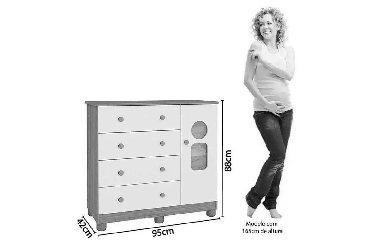 Quarto Infantil Completo 3 Peças (1GuardaRoupa+1Berço+1Cômoda) QI124 Peroba