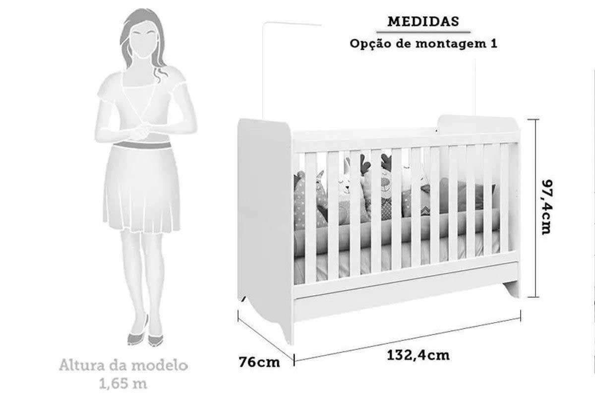 Quarto Infantil Completo 3 Peças (1GuardaRoupa+1Berço+1Cômoda) QI125 Peroba