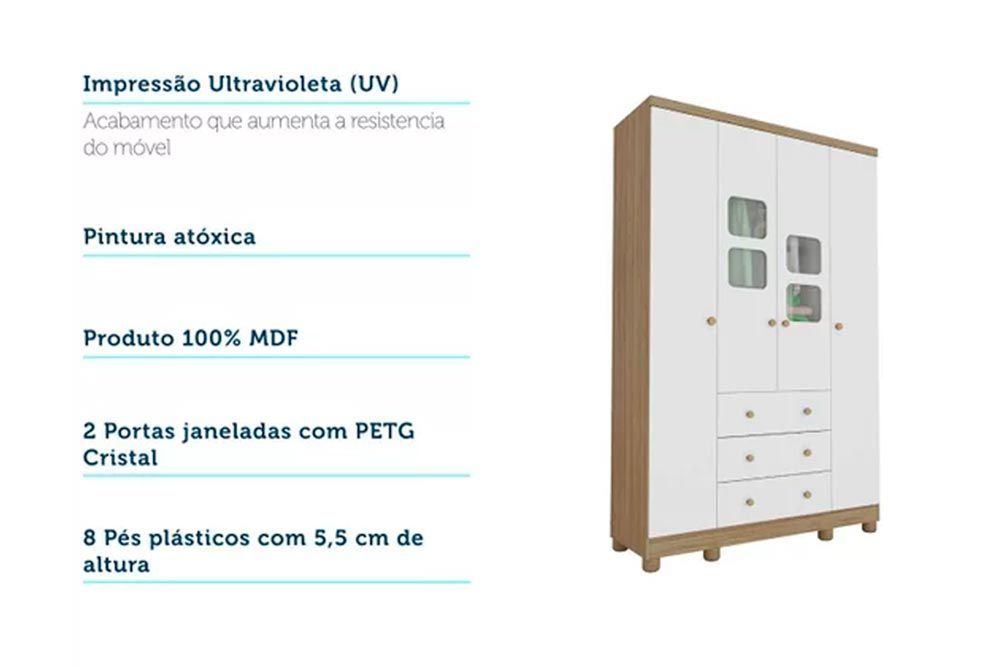 Quarto Infantil Completo 3 Peças (1GuardaRoupa+1Berço+1Cômoda) QI125 Peroba