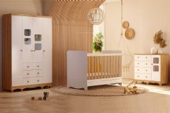 Quarto Infantil Completo 3 Peças (1GuardaRoupa+1Berço+1Cômoda) QI125 Peroba