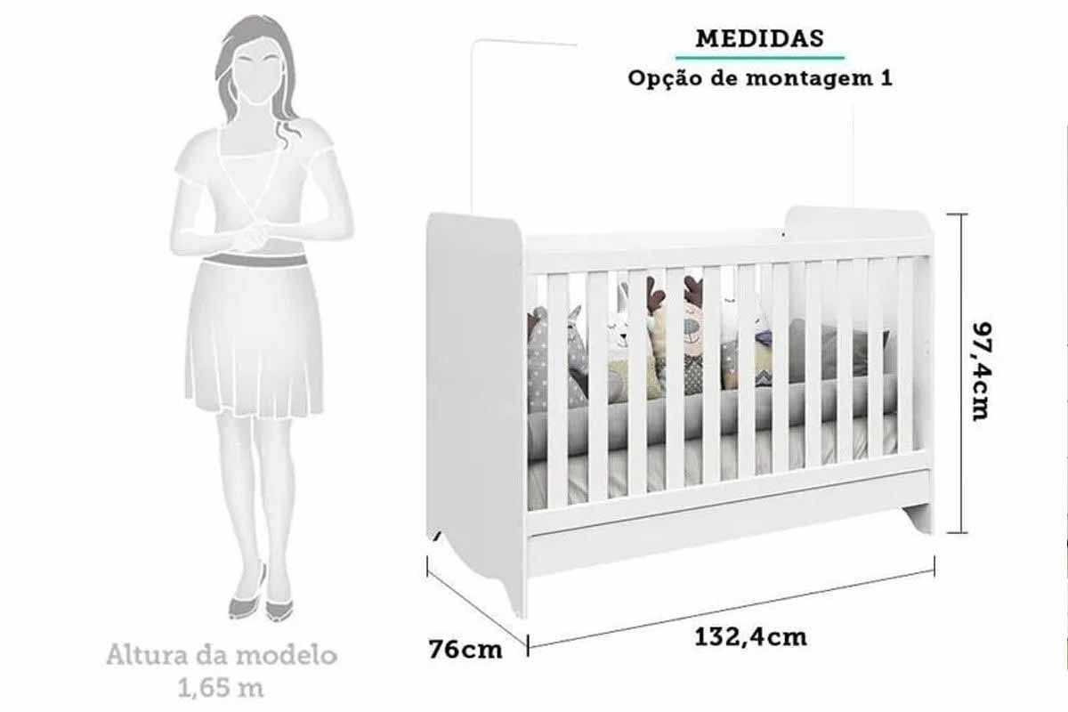 Quarto Infantil Completo 3 Peças (1GuardaRoupa+1Berço+1Cômoda) QI126 Peroba