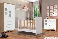 Quarto Infantil Completo 3 Peças (1GuardaRoupa+1Berço+1Cômoda) QI126 Peroba